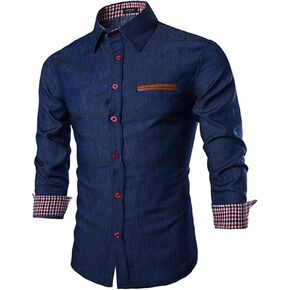 COOFANDY Men's Casual Dress Shirt Button Down Shirts Long-Sleeve Plaid Collar Denim Work Shirt