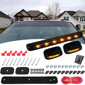 3Pcs Smoked Amber Cab Marker Roof Running Top Clearance Lights Lamps Kit w/Wiring Pack 12LED Replacement for Silverado/Sierra 1500 2500 2500HD 3500 3500HD 2007-2013 Truck Cab Lights 264156BK