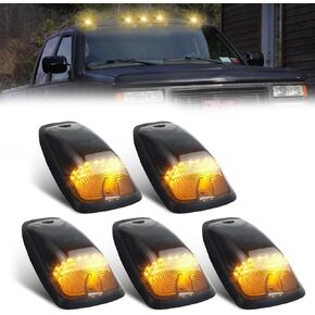 LED Cab Roof Marker Lights Top Clearance Running Lights for 1988-2002 Chevy/GMC C/K 1500 2500 3500 5500 Pickup Trucks, Smoked Lens Amber LED Cab Marker Lamps, 5 PCS