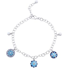 Azure Royal Garden Link Charm Bracelet in Brass, Adjustable, 8.5+2.5"