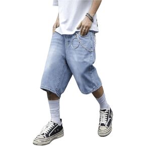 OYOANGLE Men's Vintage Straight Leg Jean Shorts Mid Rise Bermuda Denim Shorts Y2K Jorts with Pocket