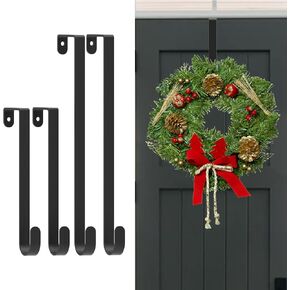 Wreath Hangers for Front Door,4pcs (2pcs 12"+2pcs 8") Wreath Hanger Door Wreath Hook Over The Door Hanger for Easter Halloween Christmas Decoration,Welcome Sign for Front Door Décor Inside Outside