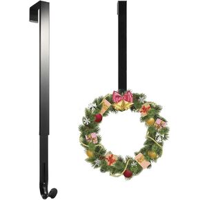2 Pack Wreath Hanger Adjustable Length from 14 to 26 Inches Wreaths Holder Hook 20LB Heavy Duty for Front Door for Christmas Easter Halloween Decorations Wreath (Black 2pcs)