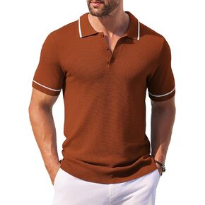 COOFANDY Men's Knit Polo Shirts Casual Short Sleeve Button Down Shirts Crochet Classic Golf Polo Collared Shirts