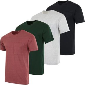 Real Essentials 4 Pack: Men's Cotton Performance Short Sleeve Crew Neck Pocket T-Shirt Athletic Top (Available in Big & Tall)