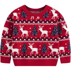 Toddler Boy Knit Christmas Sweater Girls Crew Neck Sweatshirt Snowman Pullover Xmas Clothes Elk Tops 2-6Years