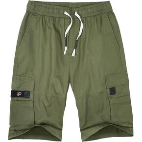 ELETOP Men's Cargo Shorts Casual Cotton Elastic Waist Work Shorts Drawstring Big Tall Classic Stretch Shorts