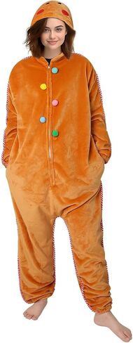 Christmas Onesie Gingerbread Man Costume, Christmas Pajamas for Women One Piece Cosplay Gingerbread Jumpsuit in Saudi Arabia