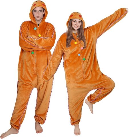 Christmas Onesie Gingerbread Man Costume, Christmas Pajamas for Women One Piece Cosplay Gingerbread Jumpsuit in Saudi Arabia