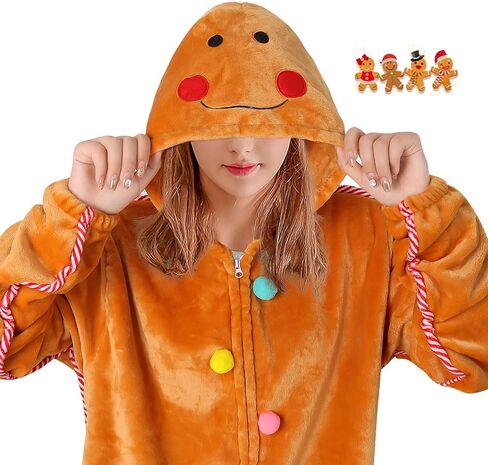 Christmas Onesie Gingerbread Man Costume, Christmas Pajamas for Women One Piece Cosplay Gingerbread Jumpsuit in Saudi Arabia