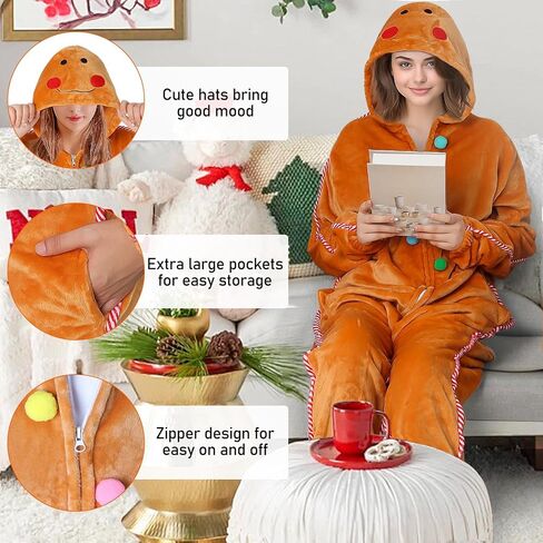 Christmas Onesie Gingerbread Man Costume, Christmas Pajamas for Women One Piece Cosplay Gingerbread Jumpsuit in Saudi Arabia