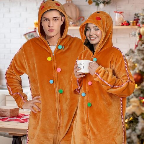 Christmas Onesie Gingerbread Man Costume, Christmas Pajamas for Women One Piece Cosplay Gingerbread Jumpsuit in Saudi Arabia