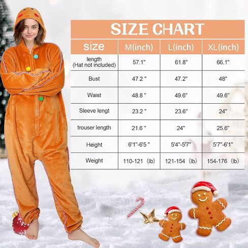 Christmas Onesie Gingerbread Man Costume, Christmas Pajamas for Women One Piece Cosplay Gingerbread Jumpsuit in Saudi Arabia
