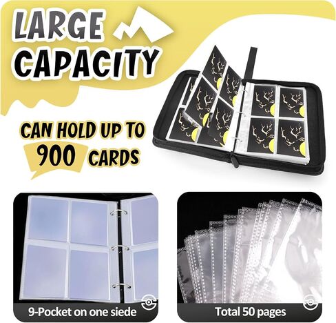 Card Binder 4-Pockets, 400 Pockets Card Holder with 50 Removable Sleeves, Trading Card Collector Zipper Album Holder, Pink… in Saudi Arabia