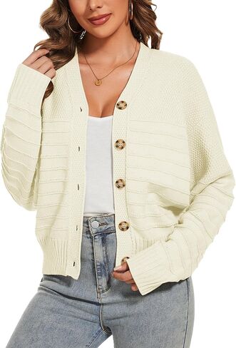 Women Fall Long Sleeve V Neck Cardigan Button Down Lightweight Cropped Cardigan Sweater Jackets in Saudi Arabia