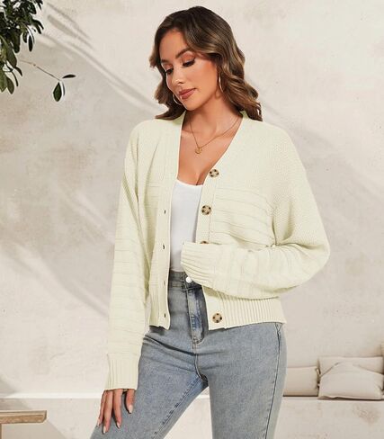 Women Fall Long Sleeve V Neck Cardigan Button Down Lightweight Cropped Cardigan Sweater Jackets in Saudi Arabia