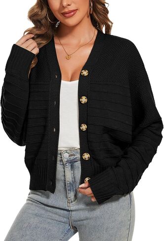 Women Fall Long Sleeve V Neck Cardigan Button Down Lightweight Cropped Cardigan Sweater Jackets in Saudi Arabia