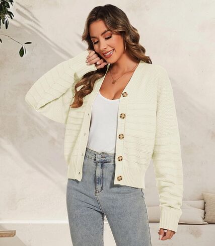 Women Fall Long Sleeve V Neck Cardigan Button Down Lightweight Cropped Cardigan Sweater Jackets in Saudi Arabia