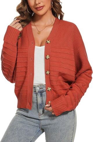 Women Fall Long Sleeve V Neck Cardigan Button Down Lightweight Cropped Cardigan Sweater Jackets in Kuwait