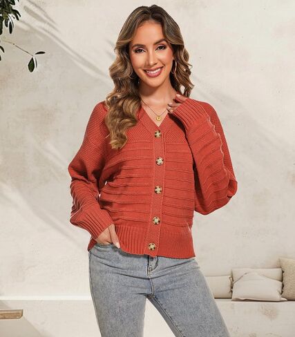 Women Fall Long Sleeve V Neck Cardigan Button Down Lightweight Cropped Cardigan Sweater Jackets in Kuwait