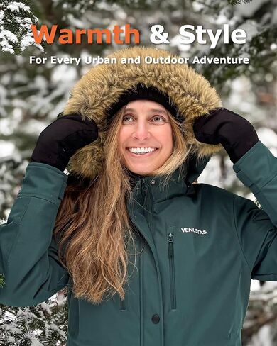 Venustas Women's Heated Long Parka Jacket with Battery, Detachable Fluffy Faux Fur Hood, Water-Resistant Heated Winter Coat in Saudi Arabia