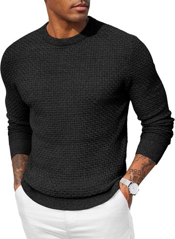 COOFANDY Men Dress Crewneck Sweater Pullover Knit Long Sleeve Casual Slim Fit Sweater in Kuwait