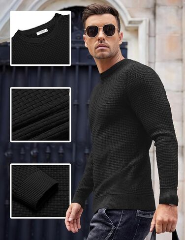 COOFANDY Men Dress Crewneck Sweater Pullover Knit Long Sleeve Casual Slim Fit Sweater in Kuwait