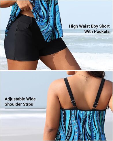 Daci Women Plus Size Tankini Swimsuit - 2 Piece Flowy Plus Size Bathing Suits and Shorts with Pockets 2025 in Kuwait