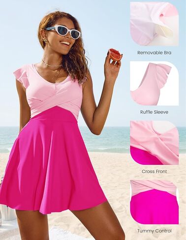 Kate Kasin Tummy Control Tankini Swimsuits for Women V Neck Swimdress Modest Swim Dress Bathing Suit with Boyshorts in Saudi Arabia