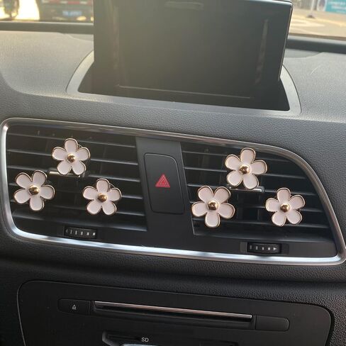 6 Pieces Daisy Air Vent Clips Flower Car Decoration Car Air Freshener Clips Air Conditioning Outlet Clip Car Interior Decor Charm Colorful Car Interior Accessories for Girls Women (White) in Saudi Arabia
