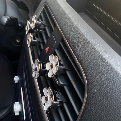6 Pieces Daisy Air Vent Clips Flower Car Decoration Car Air Freshener Clips Air Conditioning Outlet Clip Car Interior Decor Charm Colorful Car Interior Accessories for Girls Women (White) in Saudi Arabia