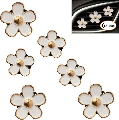 6 Pieces Daisy Air Vent Clips Flower Car Decoration Car Air Freshener Clips Air Conditioning Outlet Clip Car Interior Decor Charm Colorful Car Interior Accessories for Girls Women (White) in Saudi Arabia