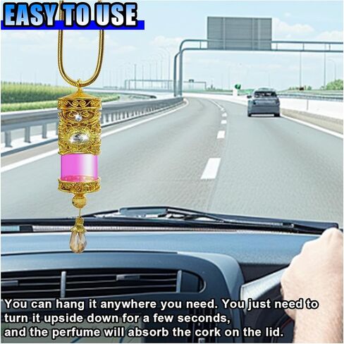 Hanging Car Air Freshener Diffuser, Refillable Essential Oils Empty Perfume Bottle, Alloy Car Aromatherapy Fragrance Perfume Pendant Bottle, Universal Car Interior Ornaments Decor (Gold) in Kuwait