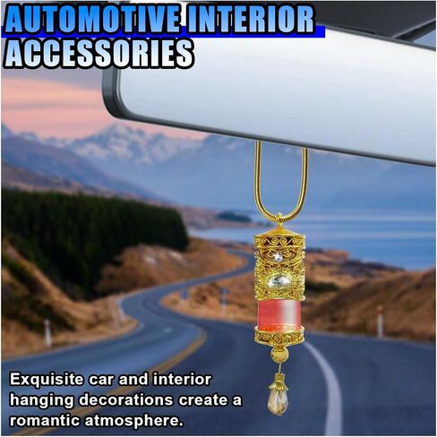 Hanging Car Air Freshener Diffuser, Refillable Essential Oils Empty Perfume Bottle, Alloy Car Aromatherapy Fragrance Perfume Pendant Bottle, Universal Car Interior Ornaments Decor (Gold) in Kuwait