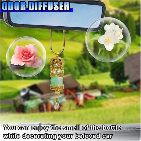 Hanging Car Air Freshener Diffuser, Refillable Essential Oils Empty Perfume Bottle, Alloy Car Aromatherapy Fragrance Perfume Pendant Bottle, Universal Car Interior Ornaments Decor (Gold) in Kuwait