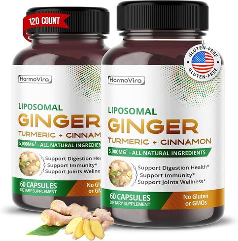 Liposomal Ginger 5000mg Turmeric 1000mg Lemon Balm 1000mg Cinnamon 500mg -Support Digestion, Immunity, Joints - 120-day Supply - Made in The USA in Saudi Arabia