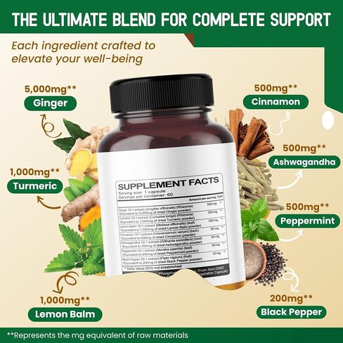 Liposomal Ginger 5000mg Turmeric 1000mg Lemon Balm 1000mg Cinnamon 500mg -Support Digestion, Immunity, Joints - 120-day Supply - Made in The USA in Saudi Arabia