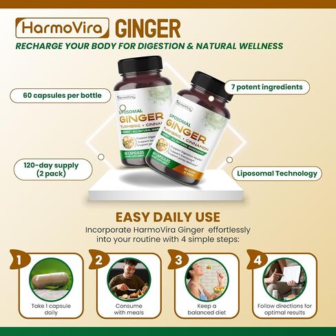 Liposomal Ginger 5000mg Turmeric 1000mg Lemon Balm 1000mg Cinnamon 500mg -Support Digestion, Immunity, Joints - 120-day Supply - Made in The USA in Saudi Arabia