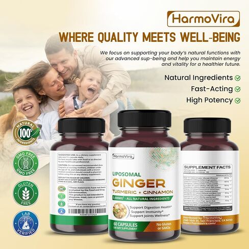 Liposomal Ginger 5000mg Turmeric 1000mg Lemon Balm 1000mg Cinnamon 500mg -Support Digestion, Immunity, Joints - 120-day Supply - Made in The USA in Saudi Arabia