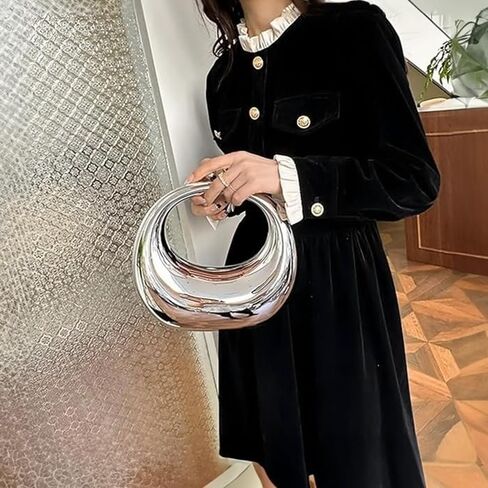 Women Acrylic Clutch Purses,Evening Handbag Metallic Moon Shape Bag for Wedding Cocktail Party in Saudi Arabia