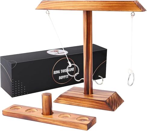 Ring Toss Game for Adults - Wooden Ring Hook Tossing Game, Hook and Ring Game On a String, 2 Player Battle Ring Hook Game, Table Top Ring Swing Game for Outdoor, Party in Saudi Arabia