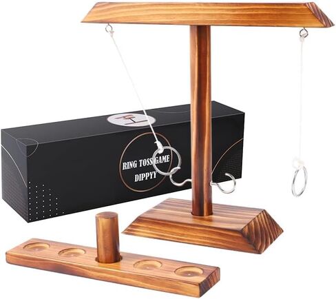 Ring Toss Game for Adults - Wooden Ring Hook Tossing Game, Hook and Ring Game On a String, 2 Player Battle Ring Hook Game, Table Top Ring Swing Game for Outdoor, Party in Saudi Arabia