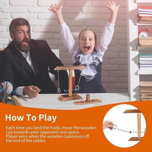 Ring Toss Game for Adults - Wooden Ring Hook Tossing Game, Hook and Ring Game On a String, 2 Player Battle Ring Hook Game, Table Top Ring Swing Game for Outdoor, Party in Saudi Arabia