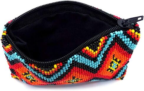 Native American Inspired Diamond Pattern Czech Glass Seed Beaded Coin Purse Zipper Pouch - Womens Fashion Handmade Bags Tribal Travel Accessories (Turquoise) in Kuwait