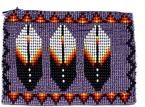 Native American Inspired Feather Czech Glass Seed Bead Coin Purse Pouch - Handmade Tribal Bags (Lavender) in Saudi Arabia