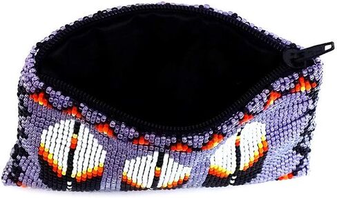 Native American Inspired Feather Czech Glass Seed Bead Coin Purse Pouch - Handmade Tribal Bags (Lavender) in Saudi Arabia