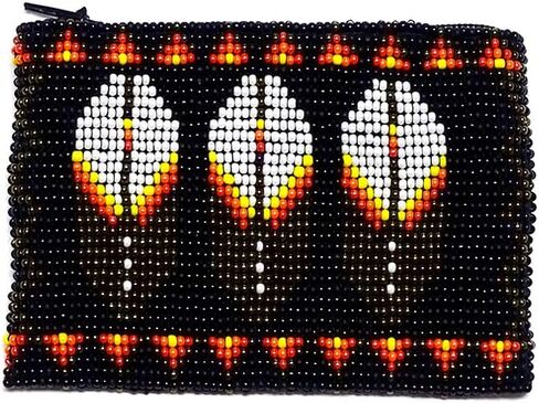 Native American Inspired Feather Czech Glass Seed Bead Coin Purse Pouch - Handmade Tribal Bags (Lavender) in Saudi Arabia