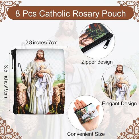 Windyun 8 Pcs Catholic Rosary Pouch 3.5'' x 2.8'' Coin Purse Rosary Holder Rosary Beads Bag with Zipper for Prayer Storage(Religious) in Kuwait