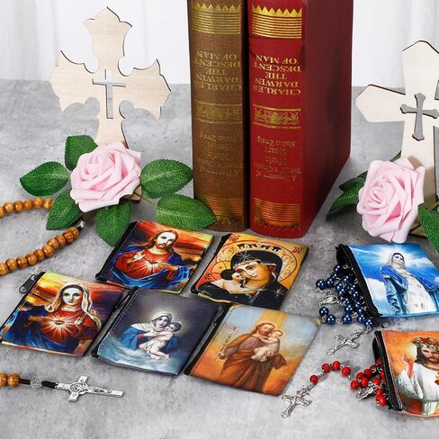 Windyun 8 Pcs Catholic Rosary Pouch 3.5'' x 2.8'' Coin Purse Rosary Holder Rosary Beads Bag with Zipper for Prayer Storage(Religious) in Kuwait