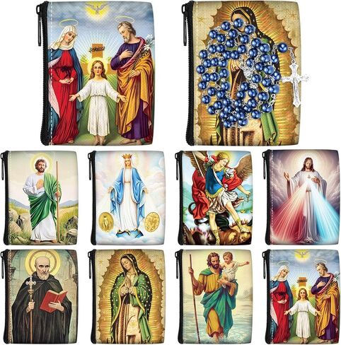 Windyun 8 Pcs Catholic Rosary Pouch 3.5'' x 2.8'' Coin Purse Rosary Holder Rosary Beads Bag with Zipper for Prayer Storage(Religious) in Kuwait